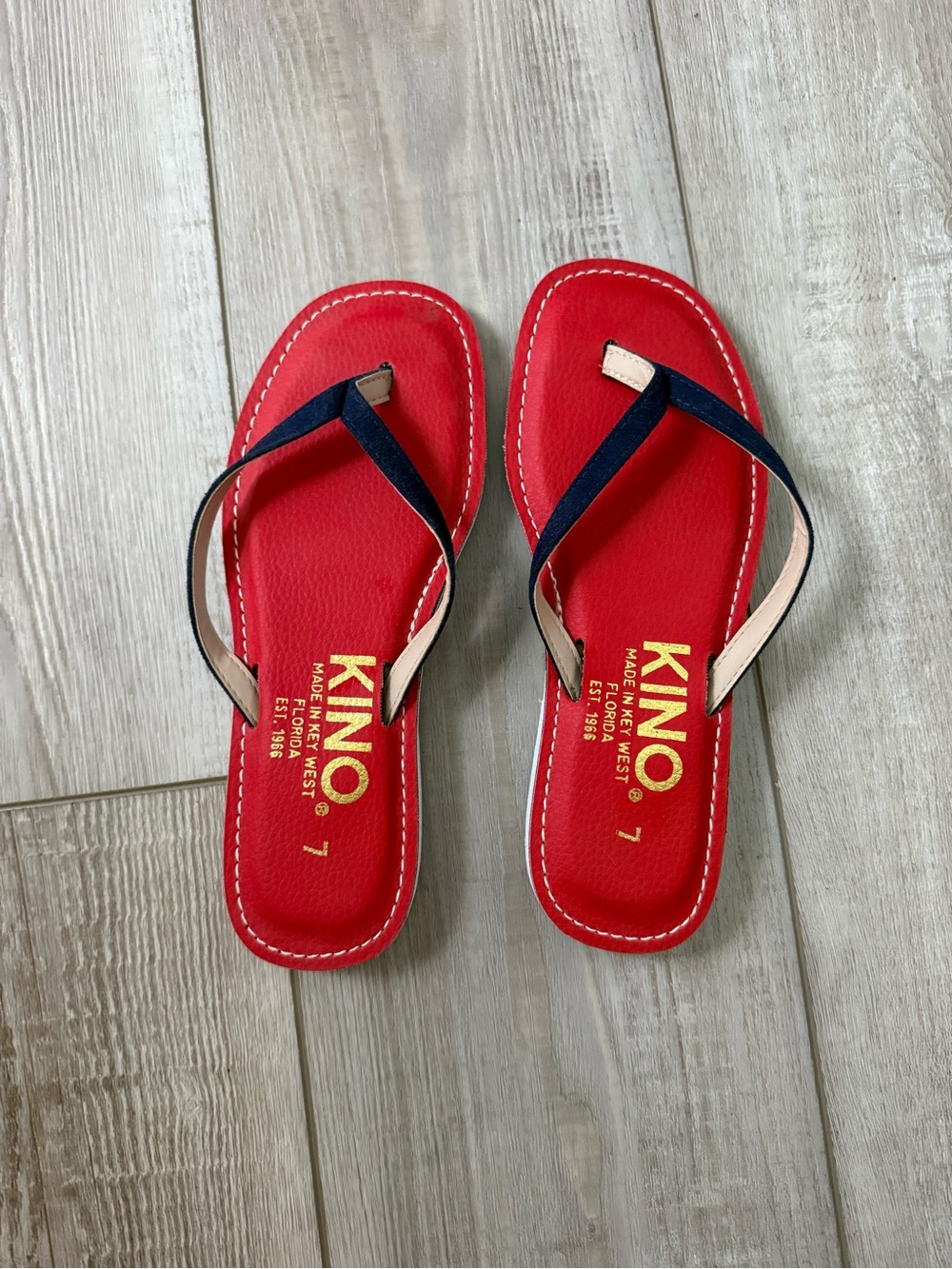 Kino Red Women's Flip Flop Sandals with Navy Straps